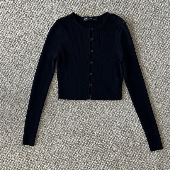 Lioness Sweaters - Lioness Black Ribbed Button-Up Cardigan